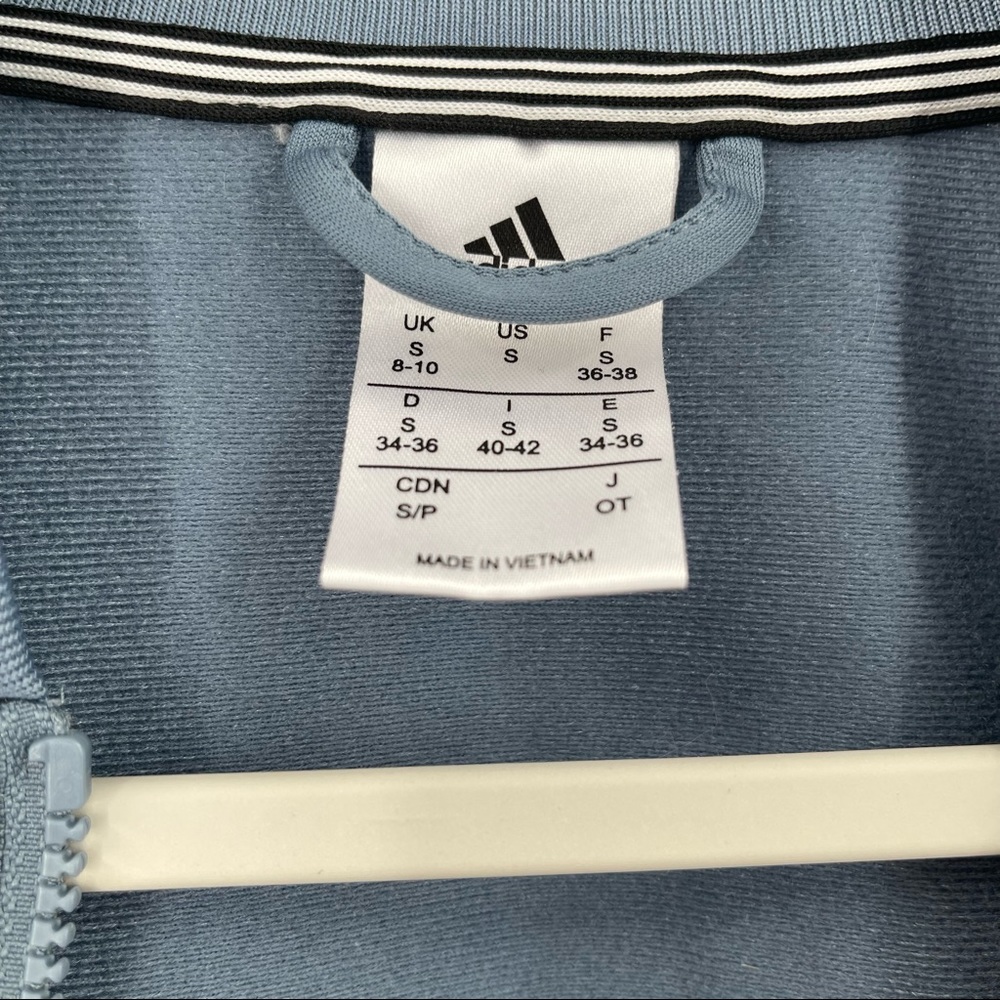 Adidas Zip Up Jacket Blue Floral Gray Sleeves with White Stripes Womens Small - Picture 8 of 15